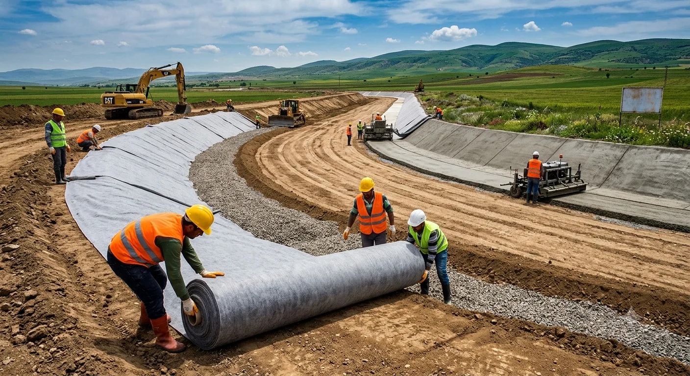 Geomembrane lining on an irrigation canal